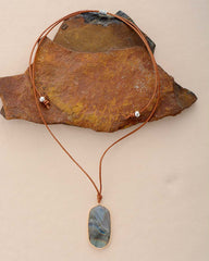 Boho Necklace, Labradorite, Green Natural Stone, Pendant