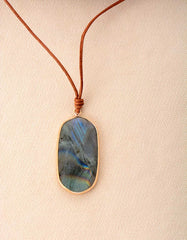 Boho Necklace, Labradorite, Green Natural Stone, Pendant