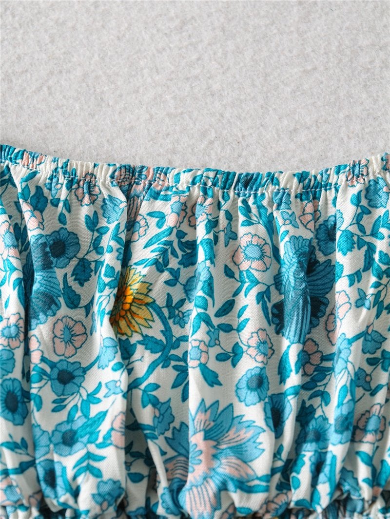 Boho Two Piece Set, Two Piece Pants Set, Wild Floral in Blue