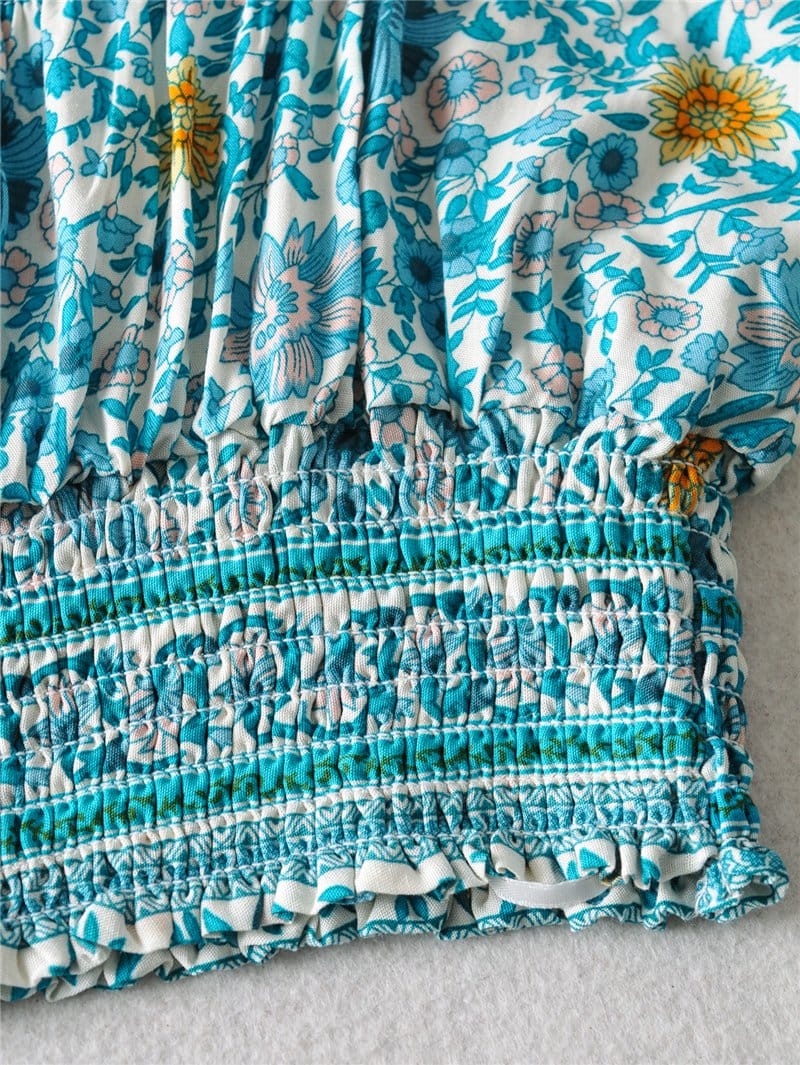 Boho Two Piece Set, Two Piece Pants Set, Wild Floral in Blue
