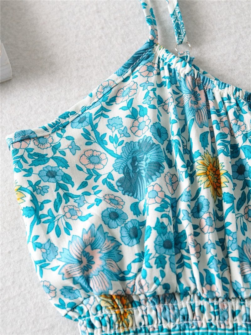 Boho Two Piece Set, Two Piece Pants Set, Wild Floral in Blue