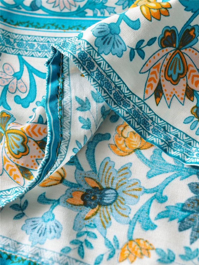 Boho Two Piece Set, Two Piece Pants Set, Wild Floral in Blue