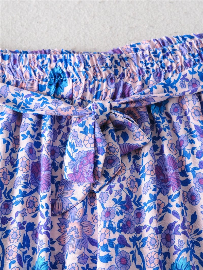 Boho Two Piece Set, Two Piece Pants Set, Wild Floral in Purple