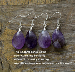 Boho Earrings, Dangle Earrings, Teardrop Purple Amethyst