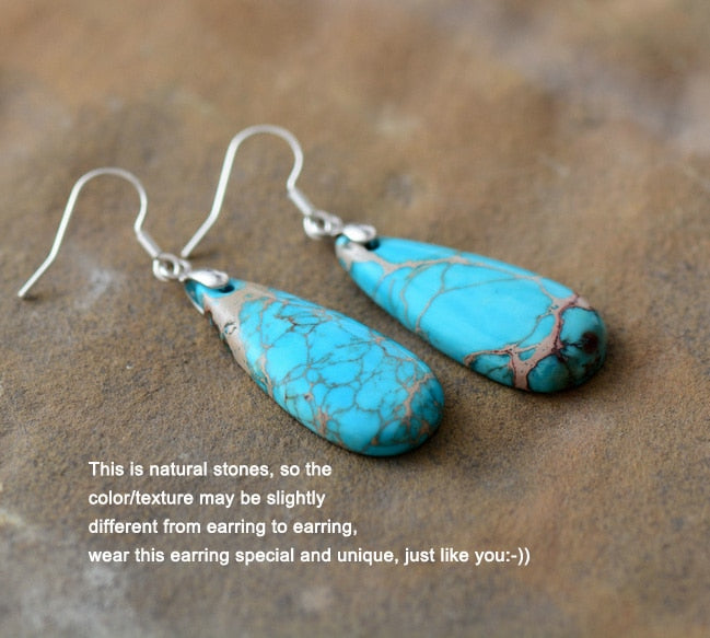 Boho Earrings, Dangle Earrings, Blue Imperial Jasper