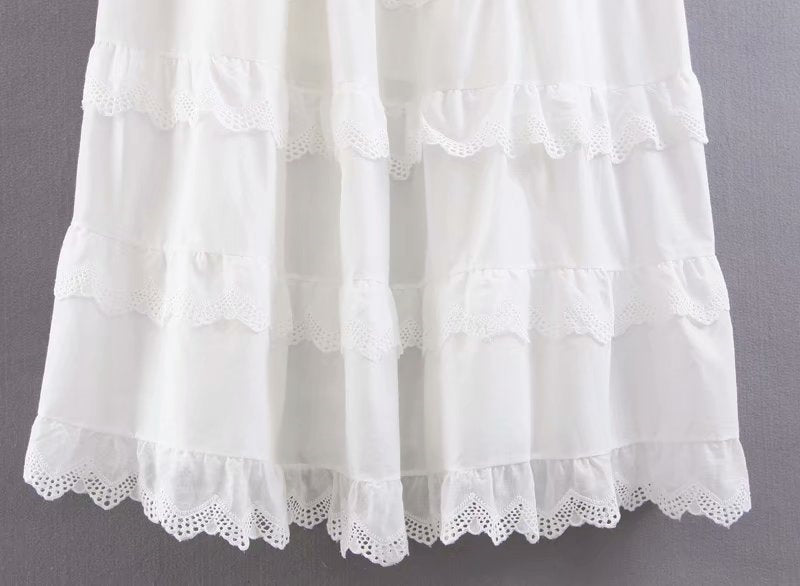 Boho Midi Dress, Strappy Sundress, White Lilac Ruffle Dress