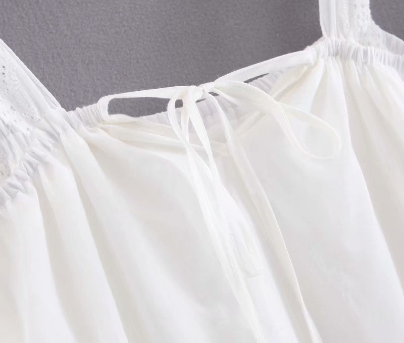 Boho Midi Dress, Strappy Sundress, White Lilac Ruffle Dress