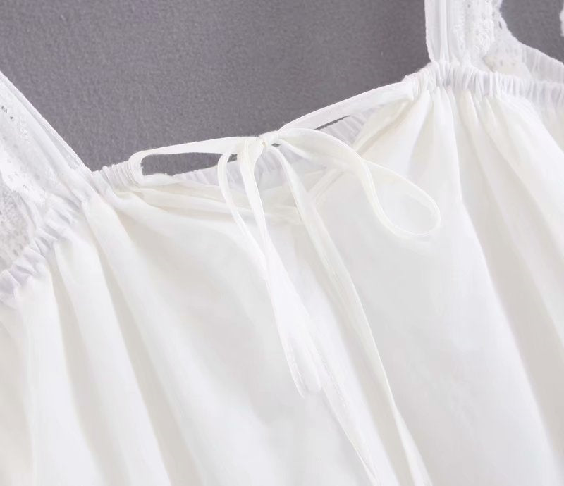 Boho Midi Dress, Strappy Sundress, White Lilac Ruffle Dress