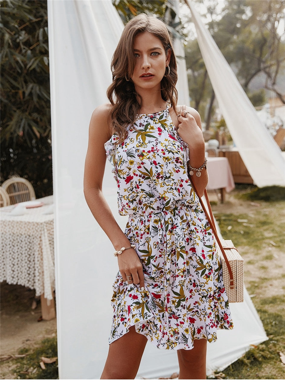Boho Mini Dress  Sundress, Wild Lily in White