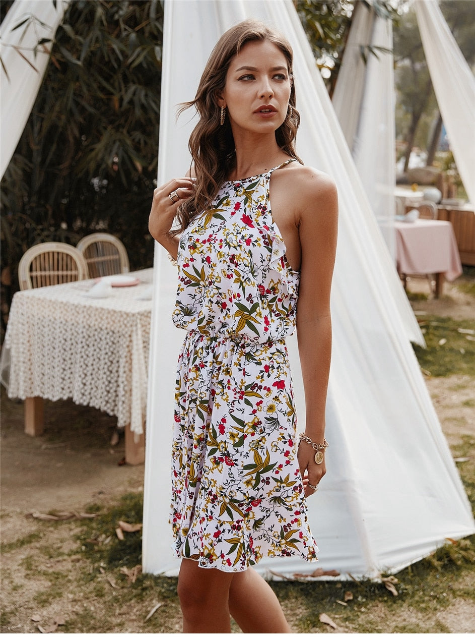Boho Mini Dress  Sundress, Wild Lily in White
