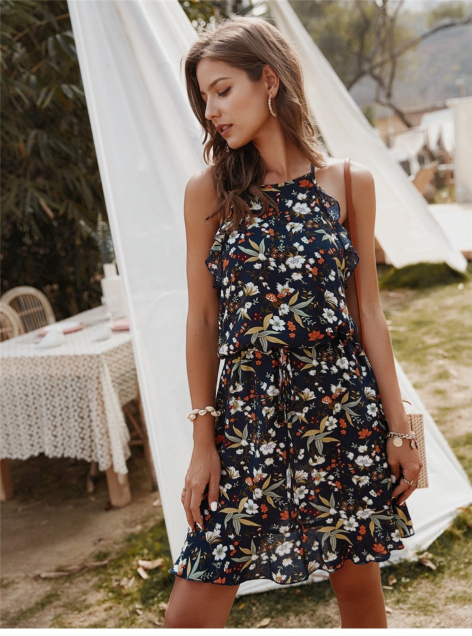 Boho Mini Dress  Sundress, Wild Lily in Navy Blue