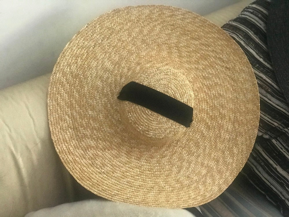 Boho Hat, Sun Hat, Beach Hat, Wide Brim Straw Hat 15 and 18 cm, Black and White  Ribbon