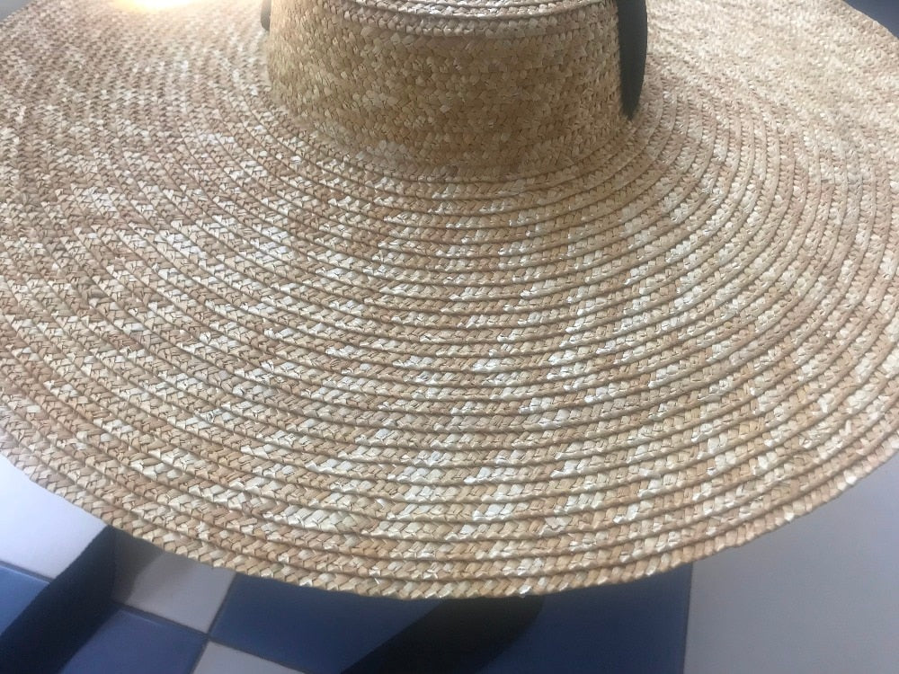Boho Hat, Sun Hat, Beach Hat, Wide Brim Straw Hat 15 and 18 cm, Black and White  Ribbon