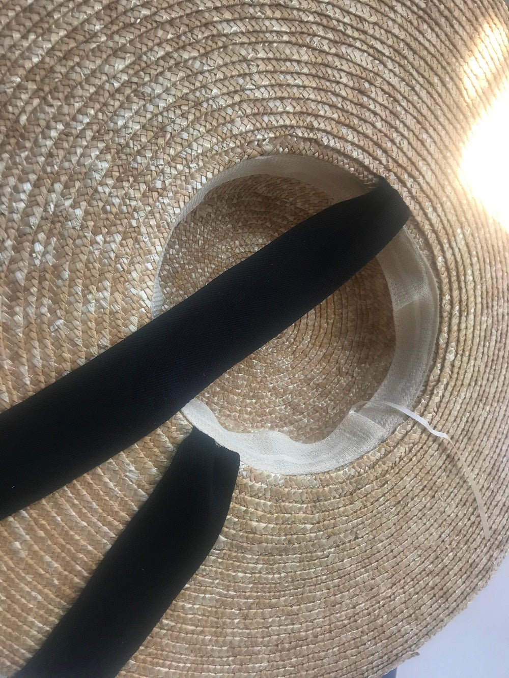 Boho Hat, Sun Hat, Beach Hat, Wide Brim Straw Hat 15 and 18 cm, Black and White  Ribbon