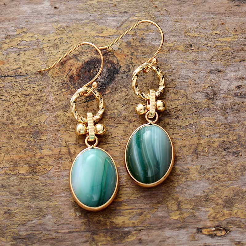 Boho Earrings, Dangle Earrings,  Green Onyx