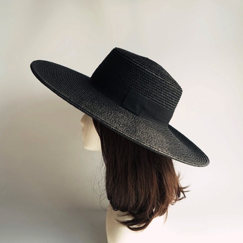 Boho Hat, Sun Hat, Beach Hat, Wide Brim Black Straw Hat, Willow