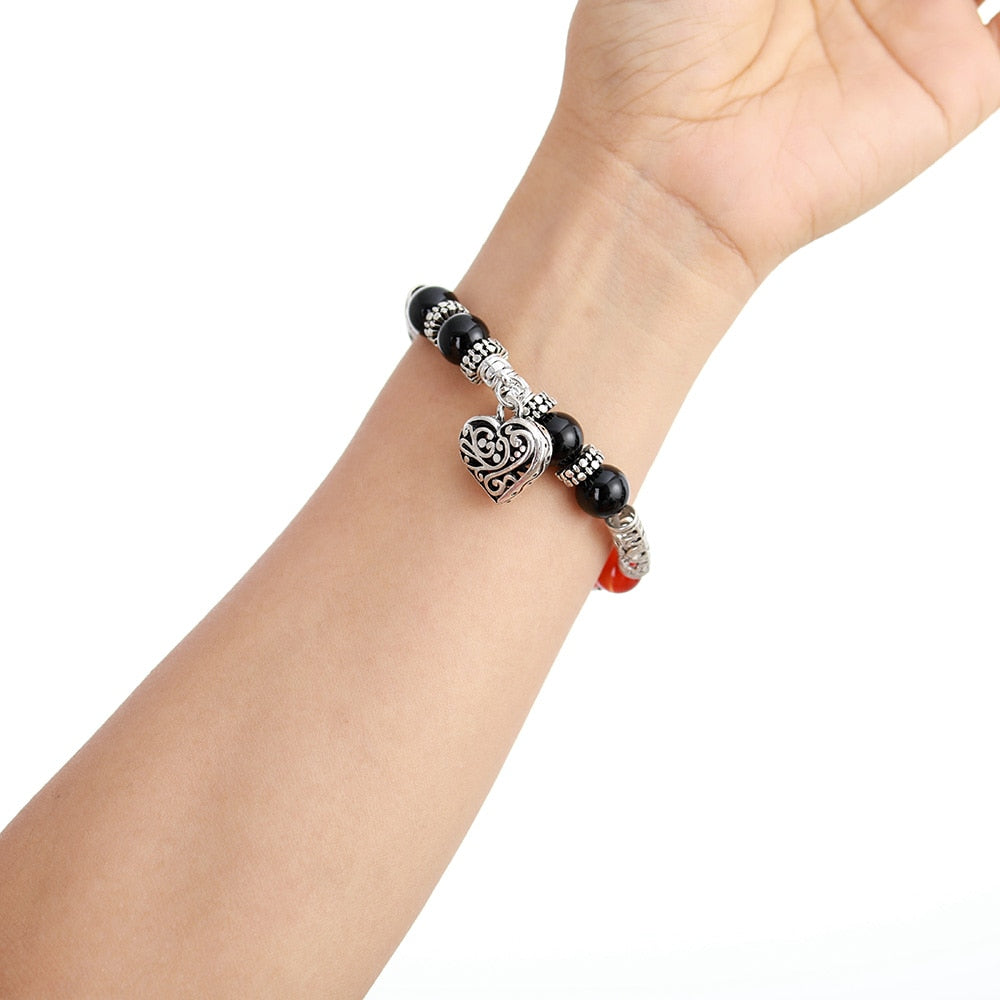 Boho Bracelet, Stretchy Bracelet, Black 7 Chakra