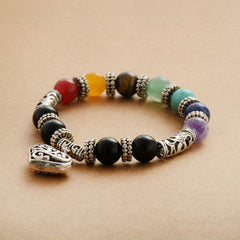 Boho Bracelet, Stretchy Bracelet, Black 7 Chakra