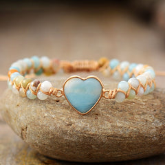 Boho Bracelet, Friendship Bracelet, Macrame Bracelet, Blue Heart Amazonite