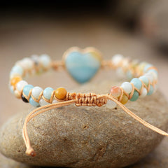 Boho Bracelet, Friendship Bracelet, Macrame Bracelet, Blue Heart Amazonite