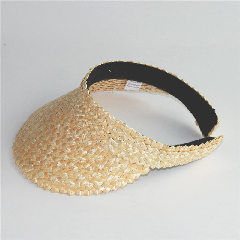Boho Hat, Sun Hat, Beach Hat, Shade Visor Beige Straw Cap