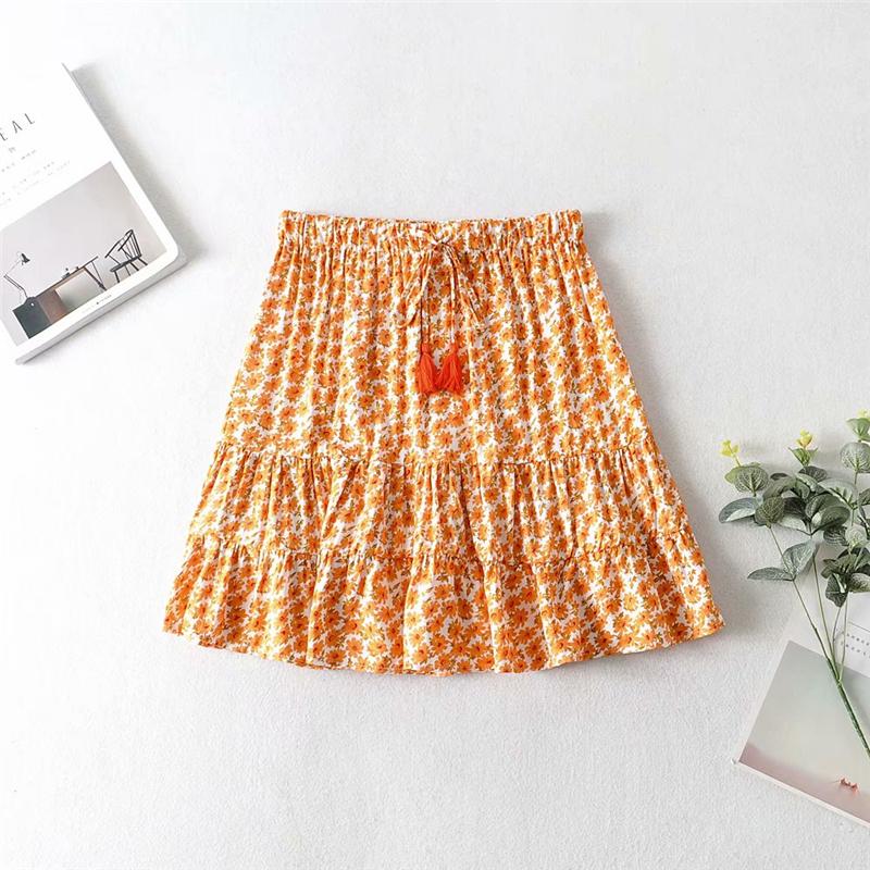 Boho Two Piece Set, Two Piece Skirt Set, Wild Boho Daisy in Saffron Orange
