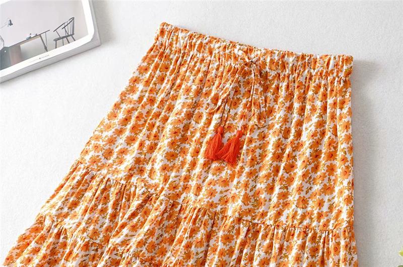 Boho Two Piece Set, Two Piece Skirt Set, Wild Boho Daisy in Saffron Orange