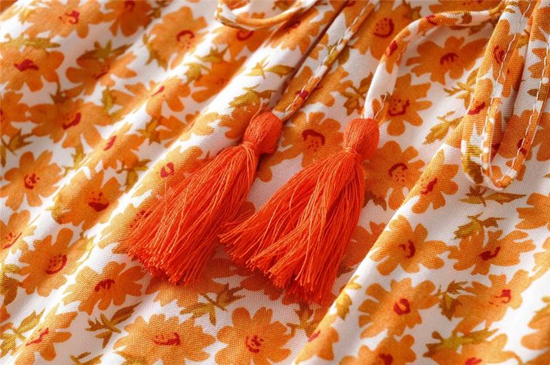 Boho Two Piece Set, Two Piece Skirt Set, Wild Boho Daisy in Saffron Orange