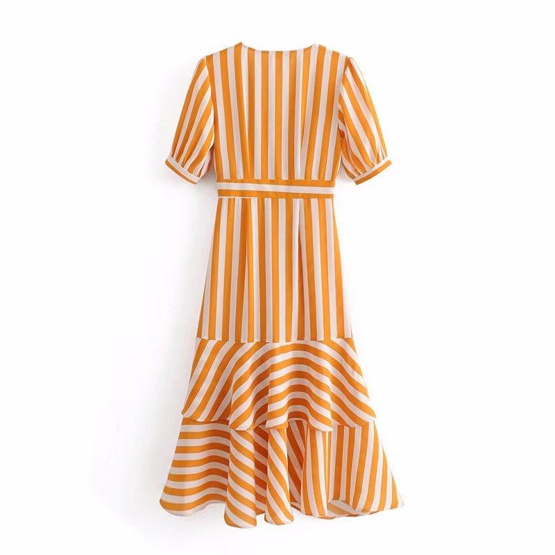 Boho Midi Dress, Vintage Yellow Stripe