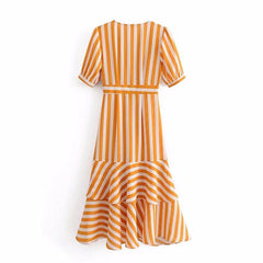 Boho Midi Dress, Vintage Yellow Stripe