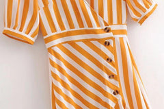 Boho Midi Dress, Vintage Yellow Stripe