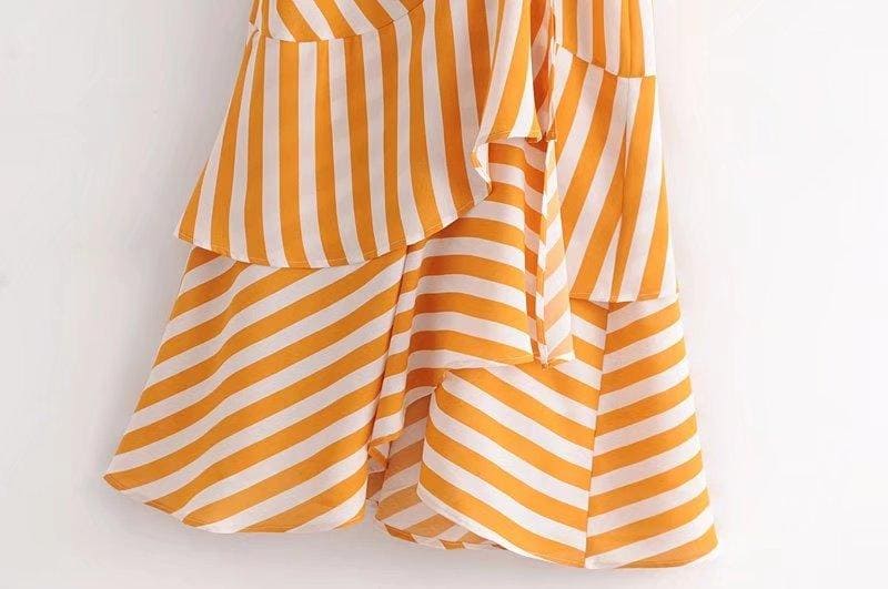 Boho Midi Dress, Vintage Yellow Stripe