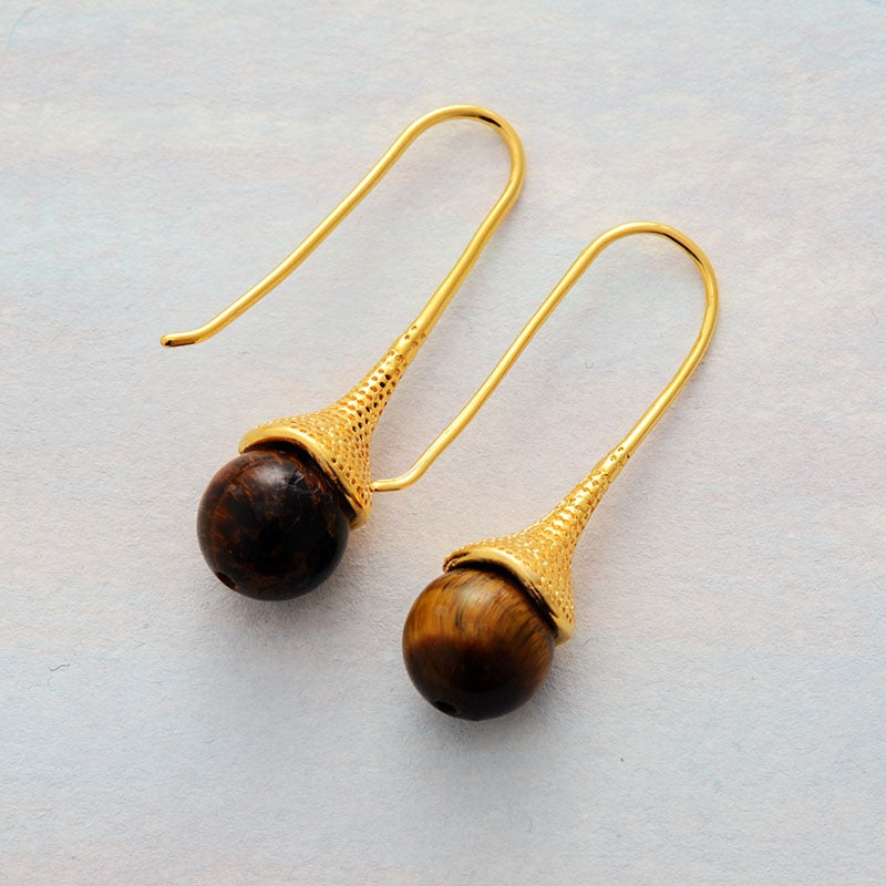 Boho Earrings, Dangle Earrings, Blue Lapis and Tiger Eye