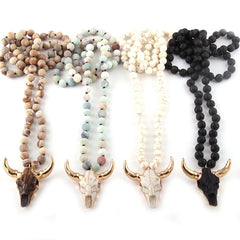 Boho Necklace, RH Amazonite Horn Natural Green Stone