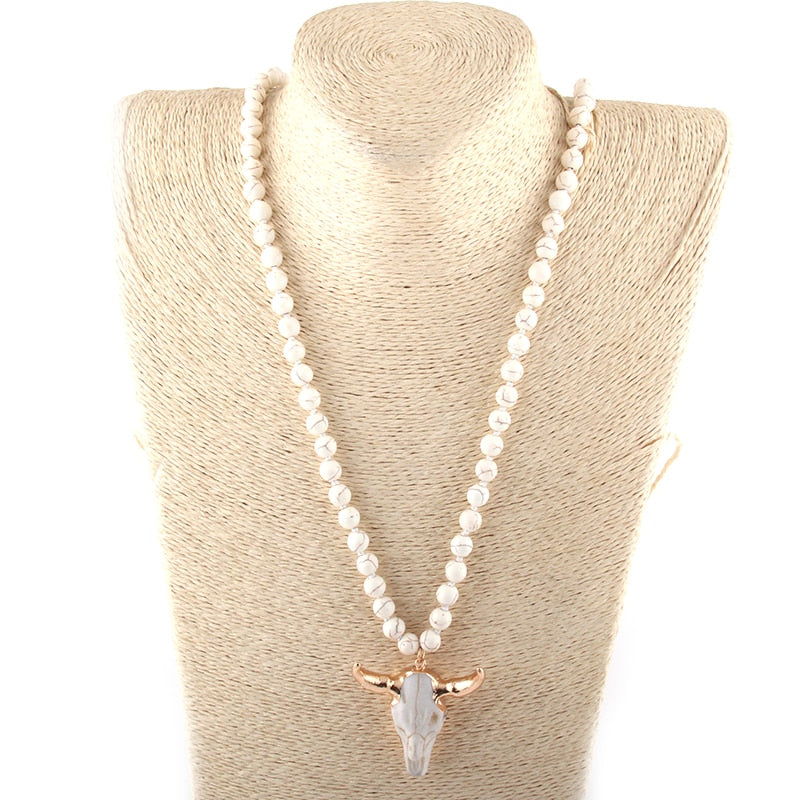 Boho Necklace, RH Amazonite Horn Natural Green Stone