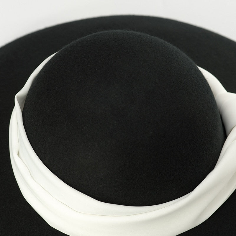 Boho Hat, Floppy Vintage Hat, Audrey Black Wool White Scraf