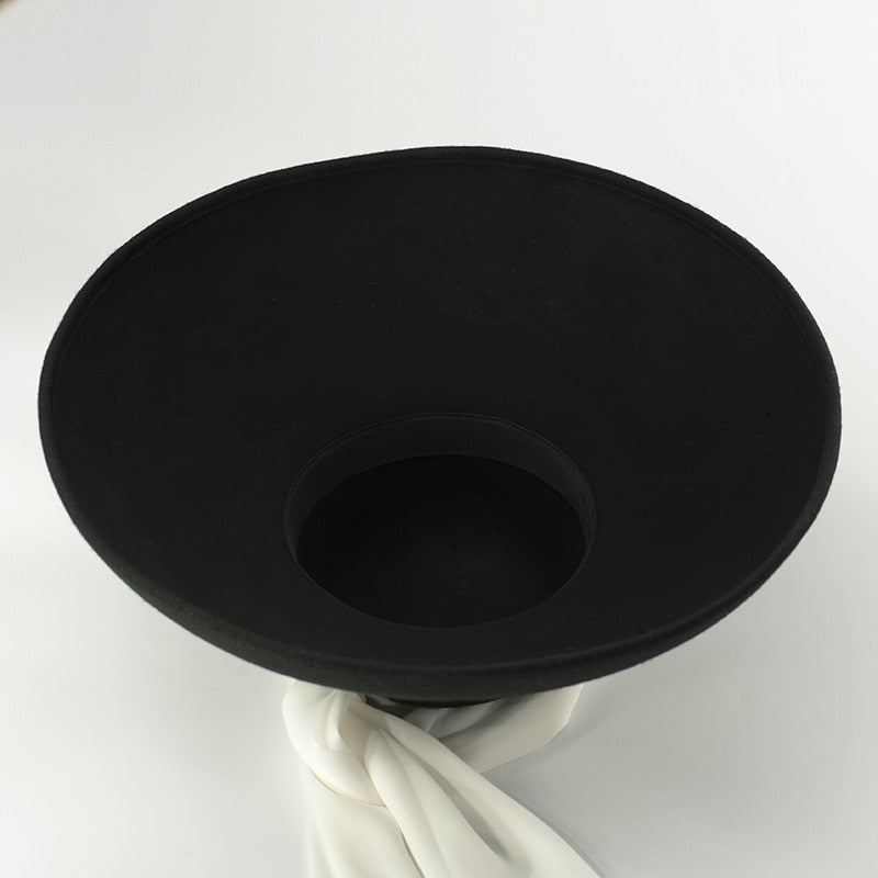 Boho Hat, Floppy Vintage Hat, Audrey Black Wool White Scraf