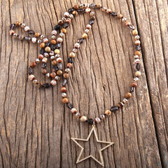 Boho Necklace, RH Tiger Eye, Star Brown Natural Stone