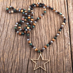 Boho Necklace, RH Tiger Eye, Star Brown Natural Stone