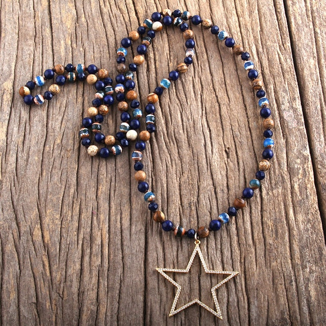 Boho Necklace, RH Tiger Eye, Star Brown Natural Stone