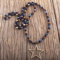 Boho Necklace, RH Tiger Eye, Star Brown Natural Stone