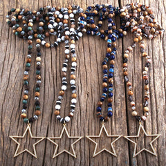 Boho Necklace, RH Tiger Eye, Star Brown Natural Stone