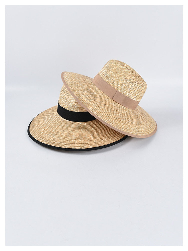 Boho Hat, Sun Hat, Beach Hat, Wide Brim Straw Hat,  Beige and Black Ribbon
