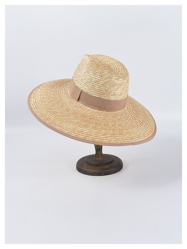 Boho Hat, Sun Hat, Beach Hat, Wide Brim Straw Hat,  Beige and Black Ribbon