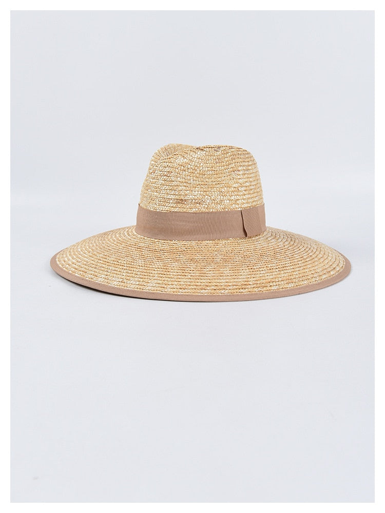 Boho Hat, Sun Hat, Beach Hat, Wide Brim Straw Hat,  Beige and Black Ribbon