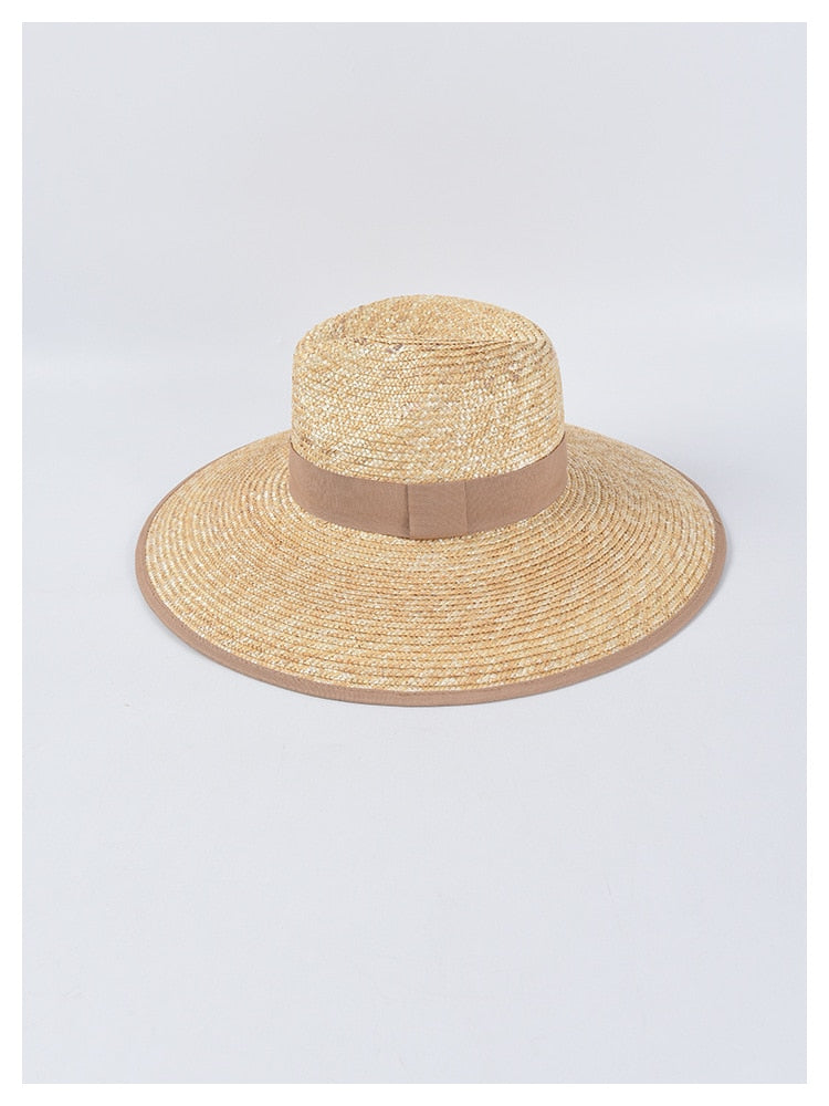Boho Hat, Sun Hat, Beach Hat, Wide Brim Straw Hat,  Beige and Black Ribbon