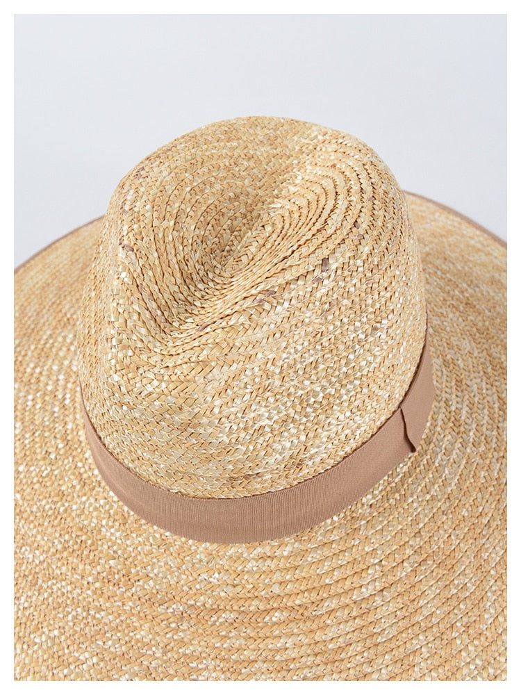 Boho Hat, Sun Hat, Beach Hat, Wide Brim Straw Hat,  Beige and Black Ribbon
