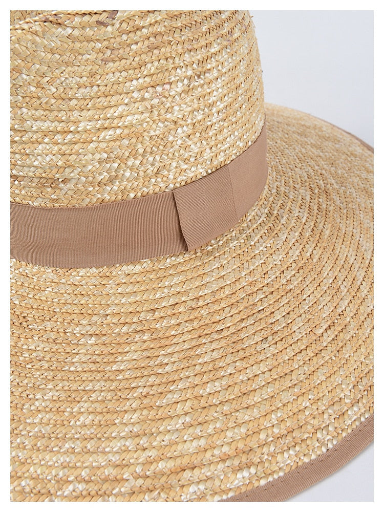 Boho Hat, Sun Hat, Beach Hat, Wide Brim Straw Hat,  Beige and Black Ribbon