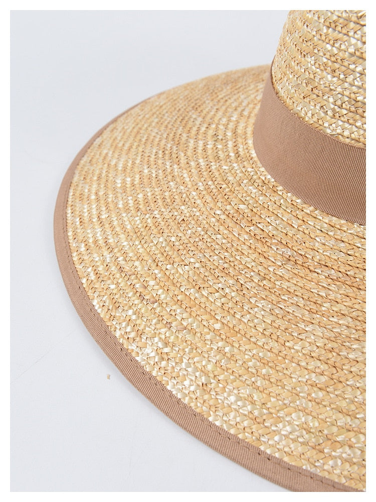 Boho Hat, Sun Hat, Beach Hat, Wide Brim Straw Hat,  Beige and Black Ribbon