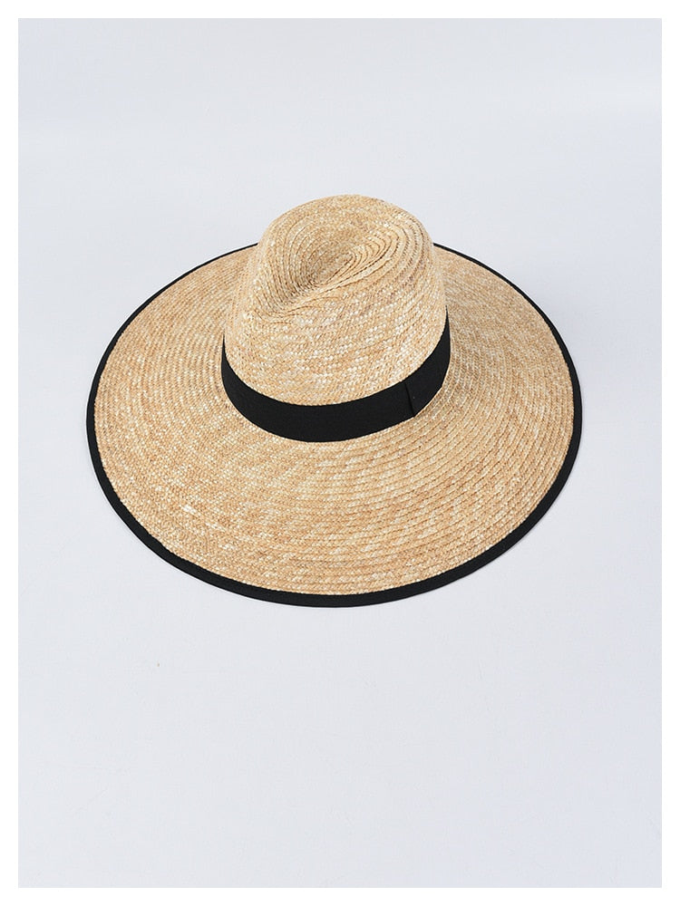 Boho Hat, Sun Hat, Beach Hat, Wide Brim Straw Hat,  Beige and Black Ribbon